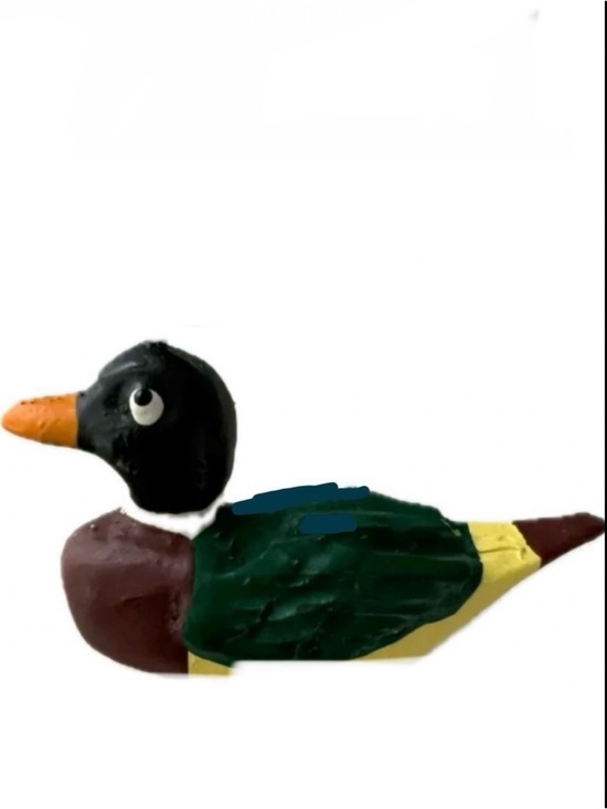 Montreal artisan but unsigned Jewelry - 🎁 🇨🇦 Vintage Duck Brooch / Handmade Painted Resin / 1970s Multicolor